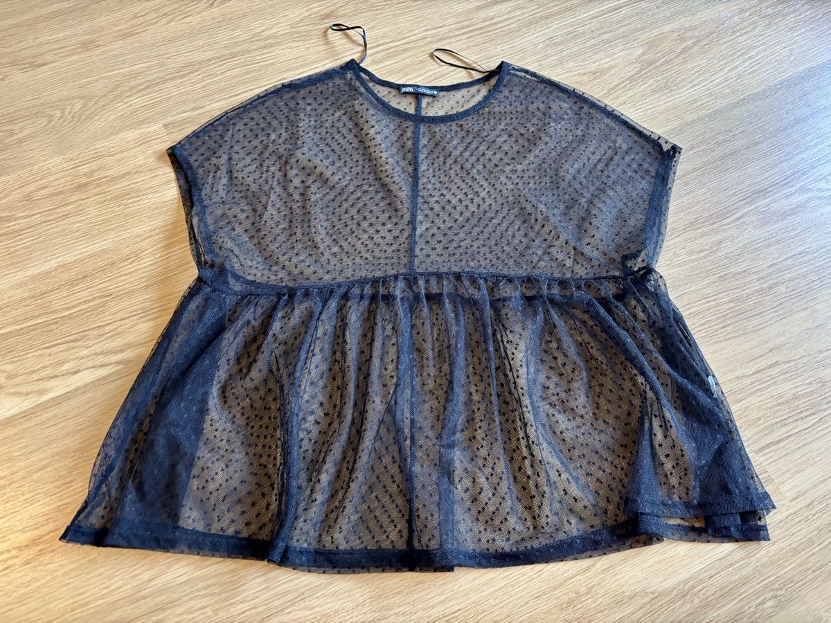 Zara Blusen: Zara Top, schwarz, Mesh, getupft – Gebraucht aus Baden von Tiffany6878