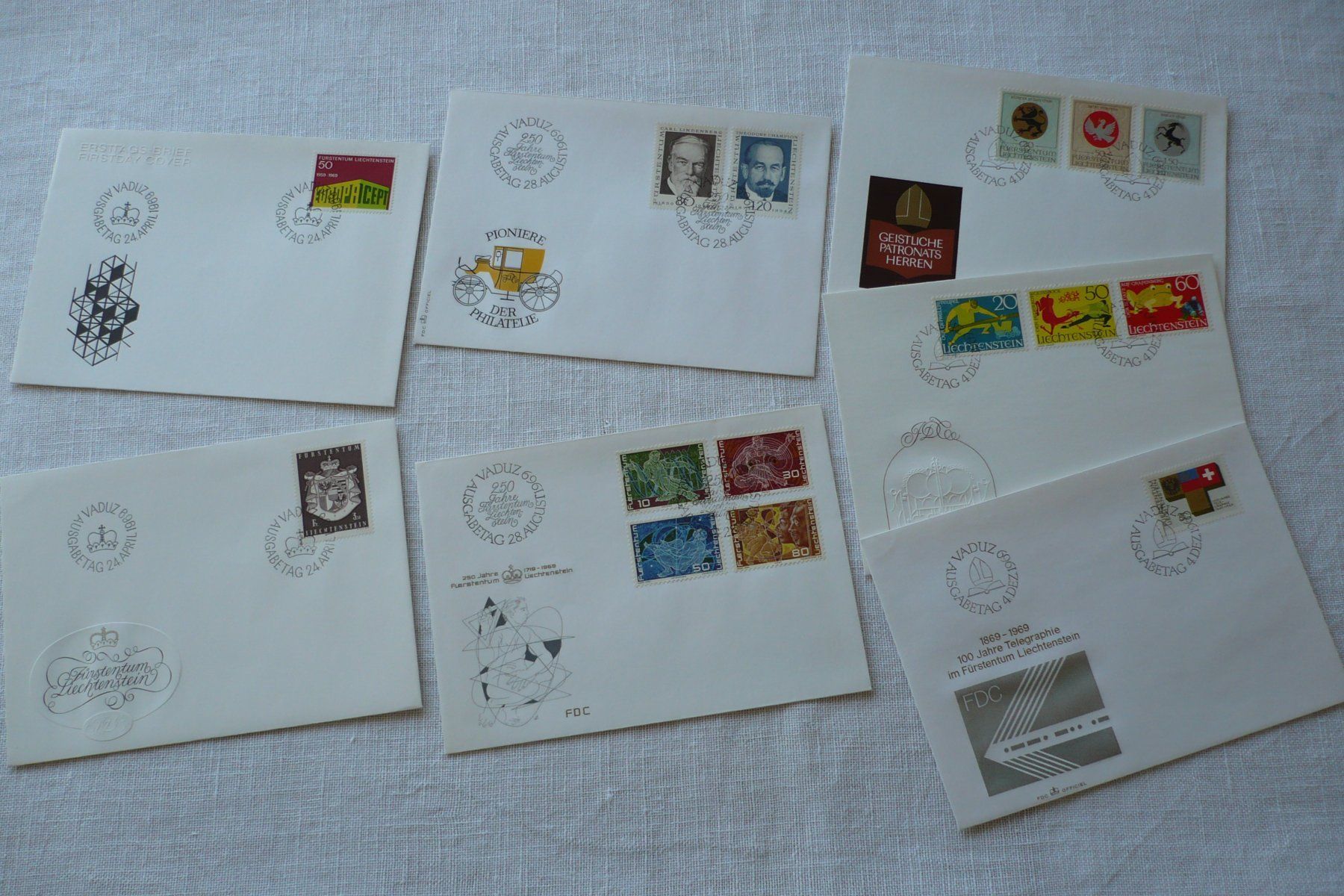 Tutti i francobolli: FL 1969 Neuausgaben 7 FDC – Usato da Zürich venduto da saltandpepper008