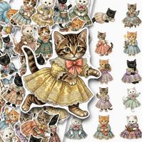 50 VERSCHIEDENE AUFKLEBER, GEKLEIDETE KATZEN IM VINTAGE STIL
