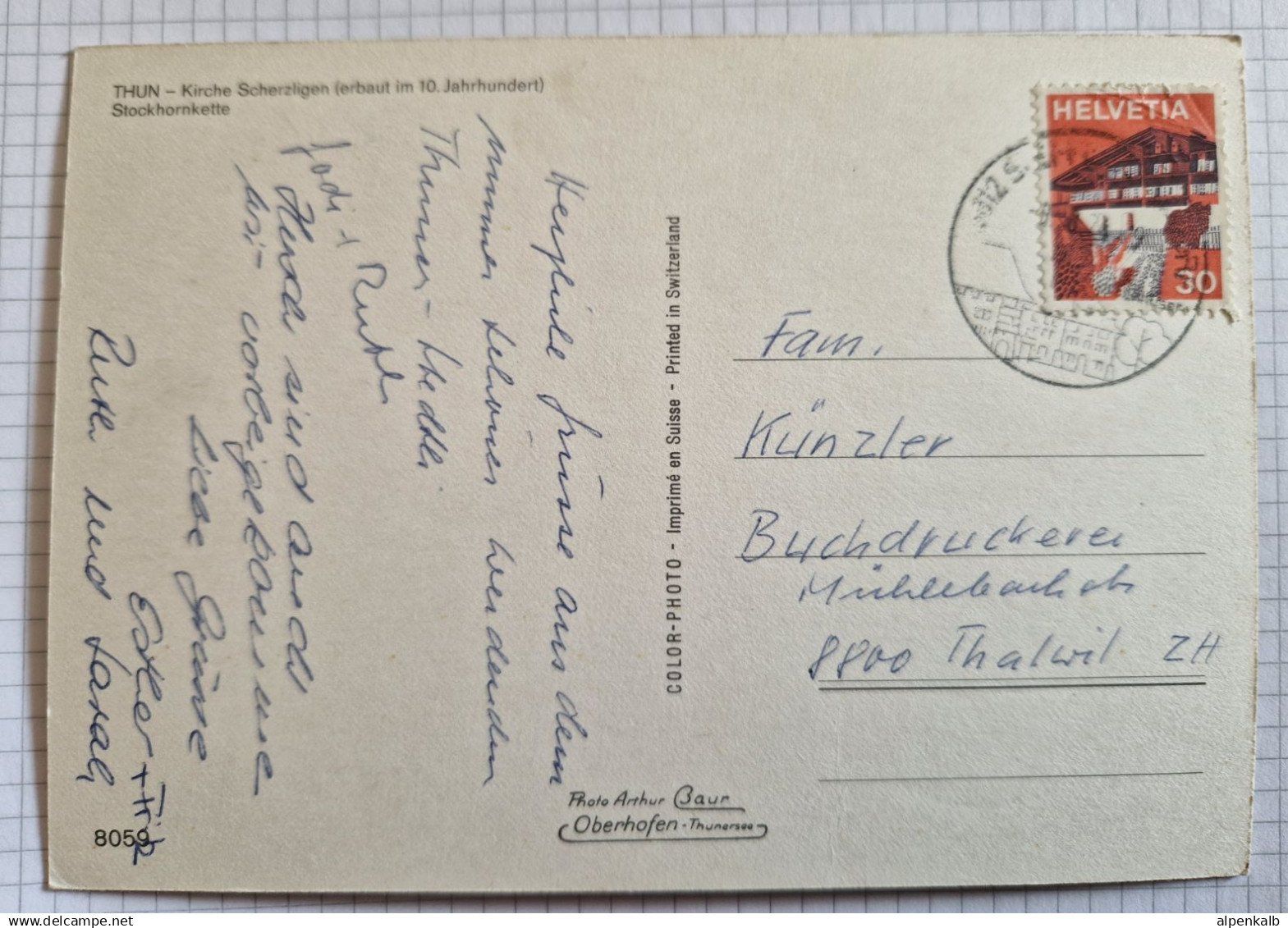 Ansichtskarten: Thun Kirche Scherzligen 1974 – Gebraucht aus Melchnau von Fishel 1