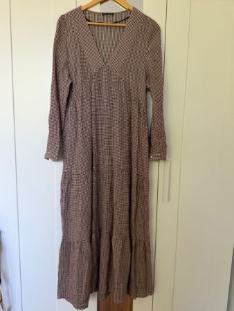 Oysho Maxikleid kariert Baumwolle Herbstkleid
