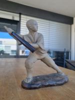 Keramikfigur Shaolin Mönch mit Stab China Deko