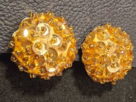 Vintage goldige Pailletten Ohrclips, ca 1950-60