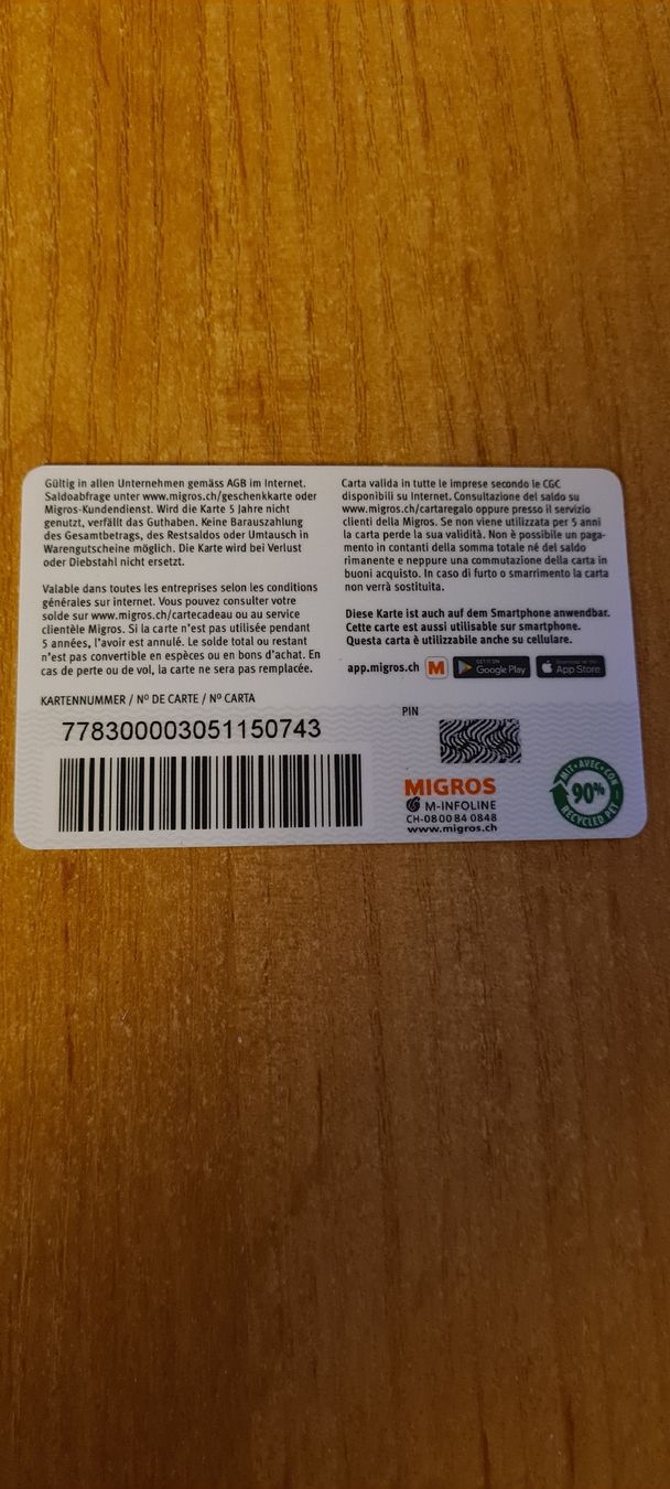 Cartoline: Migros Geschenkkarte  – Usato da Heiligkreuz (Mels) venduto da Wini65 1