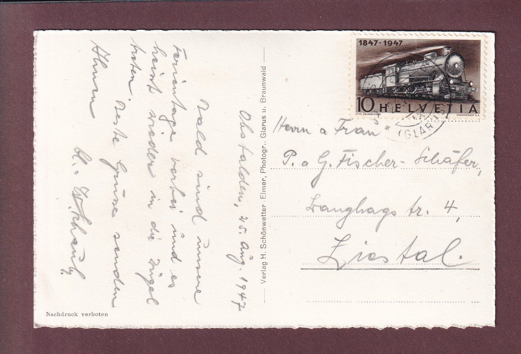 Cartoline postali: OBSTALDEN - Churfirsten - Alvierkette - 1947 – Usato da Pully venduto da nicecards 1