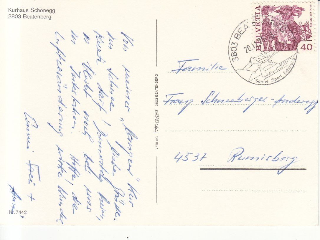 Cartoline postali: Beatenberg Schönegg 1979 – Usato da Bürglen TG venduto da StampGraf 1