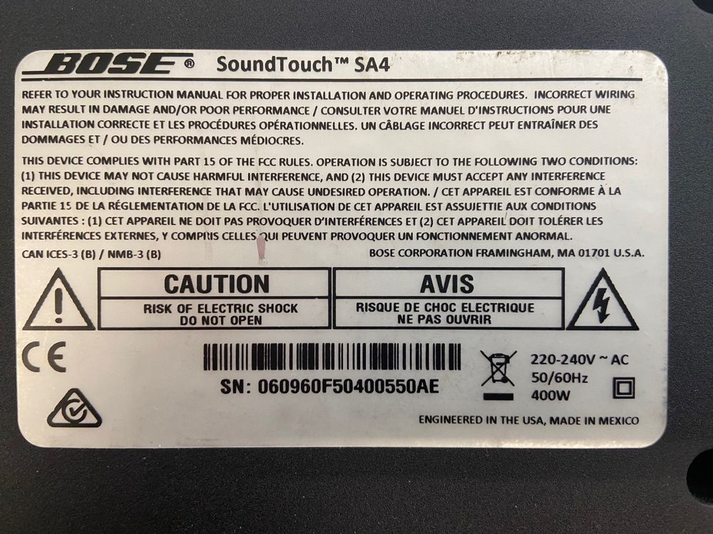 Bose SoundTouch Stereo JC Series II Wi-Fi, Home cinéma, Secteur, 100