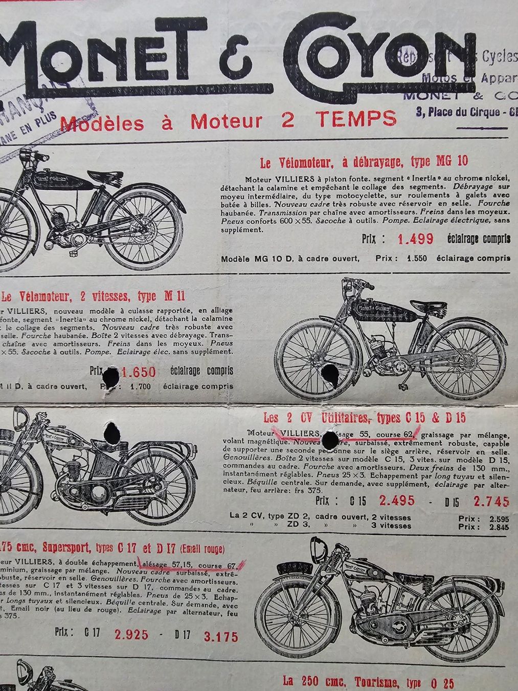 Documenti: Monet et Coyon Prospekt 1933 – Usato da Stein AG venduto da Zantico