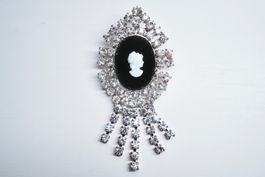 Vintage Brosche Gablonz Kamee Dame Strass