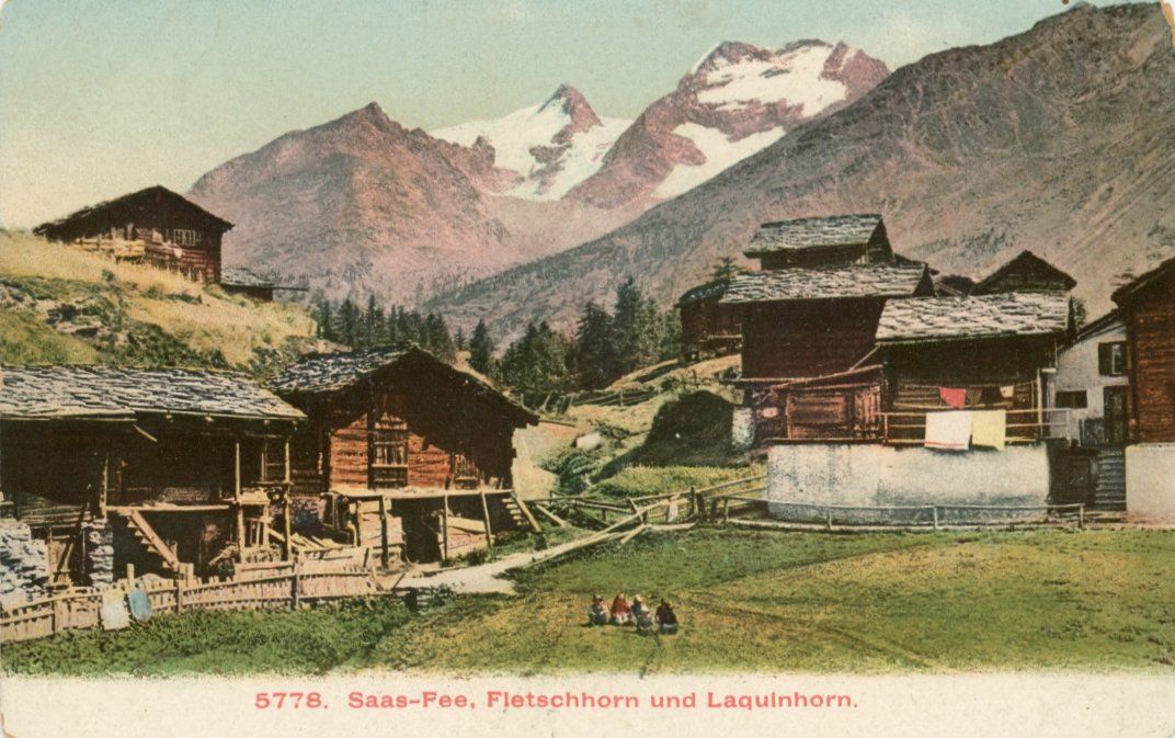 Cartoline postali: Saas Fee   VS  mit Fletsch- und Laquinhorn – Usato da Brig venduto da Valcards54