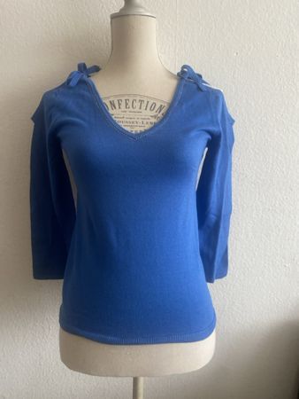 Pull bleu Alberto Bini, coton soie, taille S.
