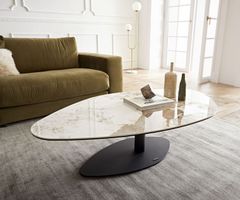 Couchtisch BANINA 140x80cm Keramik Minas Melange Weiss-Beige