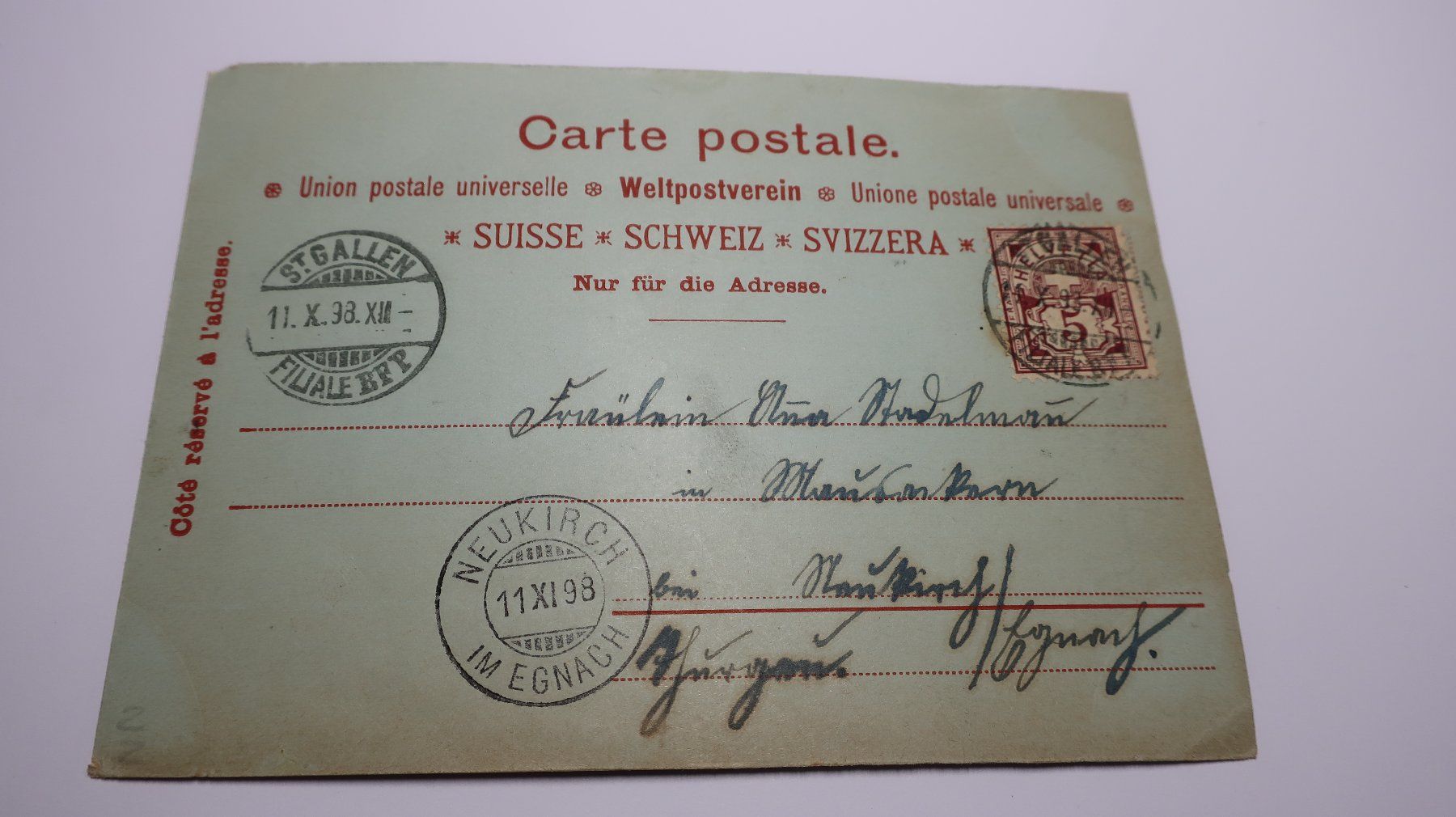Ansichtskarten: Gruss aus St. Gallen Marktplatz   1898 – Gebraucht aus Cormoret von Pascalll2001 4