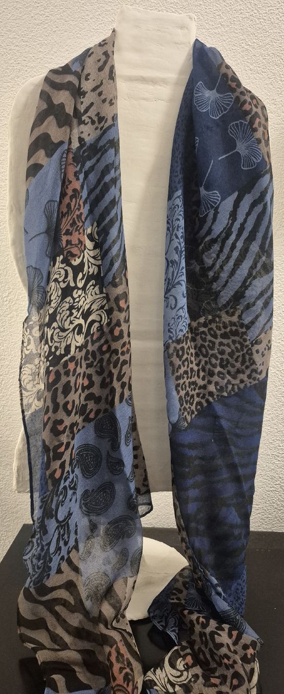Foulards & écharpes: Foulard/Sciarpa patchwork donna blu leopardata zebra florea – Neuf (Voir description) à Giubiasco par Stefaniav 5