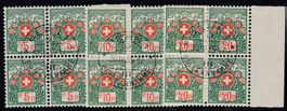 1927 Portofreiheit Serie Zunr. 11B-13B Viererblock Zentrum-O