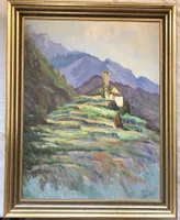 Gemälde - Öl auf Leinwand - Bergkirche auf Weinbergterrasse