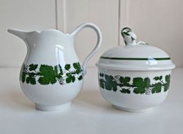 MEISSEN – Zuckerdose & Sahnegiesser voller grüner Weinkranz