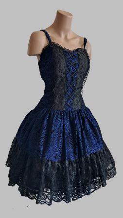 Cocktailkleid Abendkleid Partykleid Rockabilly M blau Spitze