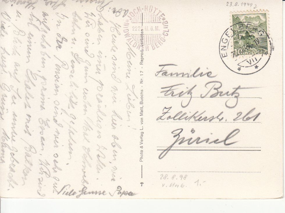 Cartoline postali: Jochpass 1949 – Usato da Bürglen TG venduto da StampGraf 1