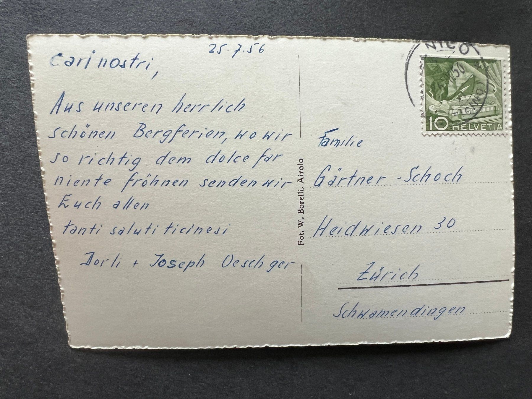 Cartoline postali: Ansichtskarte Funicolare  1956  (M200) – Usato da Hinwil venduto da Sidi4 1