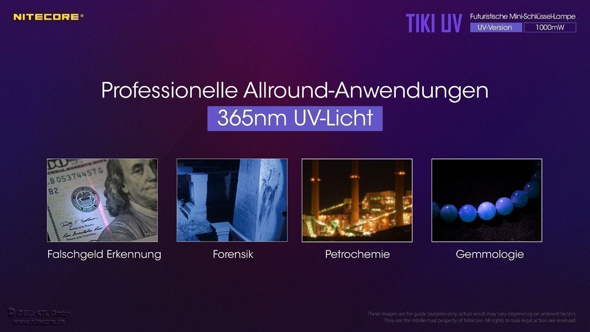 NiteCore Lampade: UV-Schlüssenbundlampe NiteCore TIKI UV – Nuovo e nell'imballaggio originale da Grüningen venduto da Prolumin 2