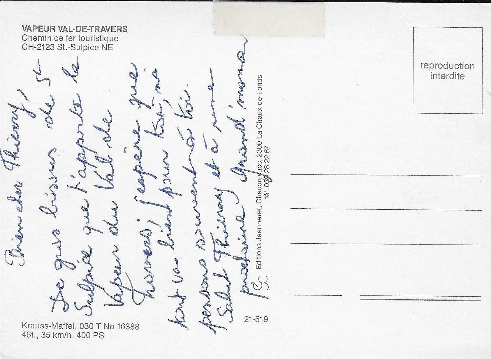 Cartoline postali: Vapeur Val-de-Travers St.Sulpice – Usato da Rothrist venduto da Stranglehold 1