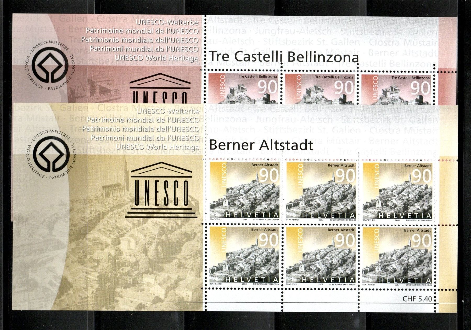 Tutti i francobolli: 2003 UNESCO - Welterbe  Kleinbogen postfrisch SBK 90.-- – Nuovo (secondo la descrizione) da Stein am Rhein venduto da Huehnerhund 1