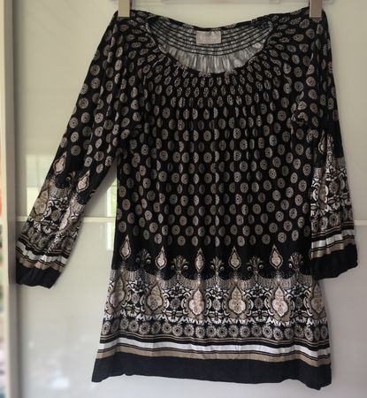90s Vintage Damen Longsleeve in Schwarz Abstrakt Top Langarm