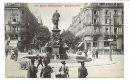 Zürich - Bahnhofplatz - Escherdenkmal - Hotel National  1909
