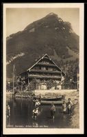 AK Gersau, Altes Haus am See, Knaben spielen im Wasser