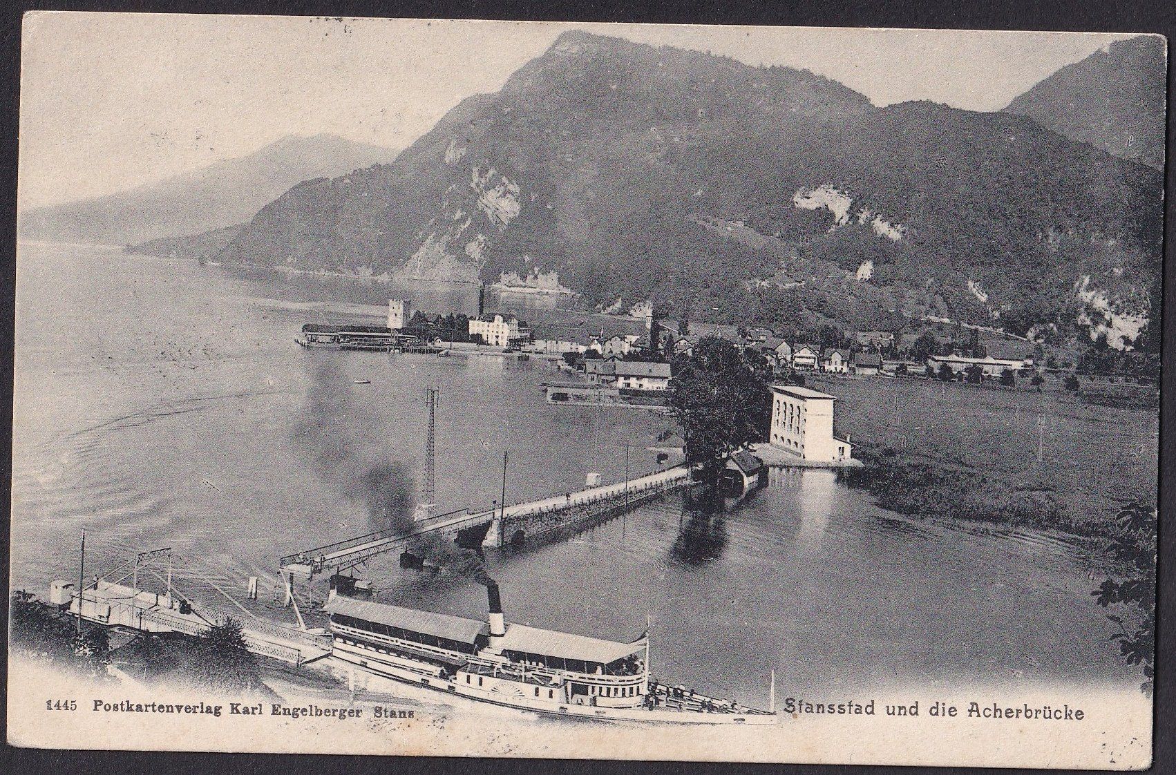 Cartoline postali: Stansstad und die Acherbrücke mit Dampfschiff – Usato da Olten venduto da clotaldi
