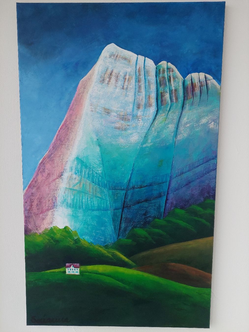 Dipinti: Berglandschaft Gemälde, Original auf Leinwand. – Usato da Brunnen venduto da Livianda