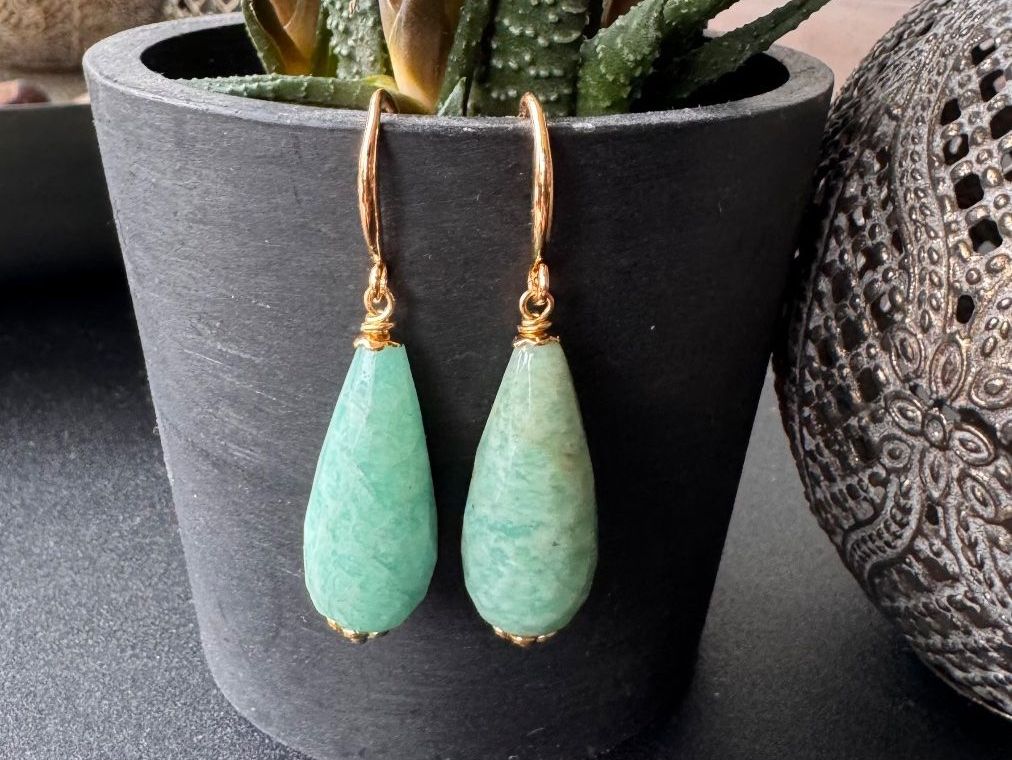Orecchini pendenti & Orecchini a lobo: Wow: Ohrhänger aus Amazonit vergoldet – Nuovo e nell'imballaggio originale da Rombach venduto da Ivreajewels