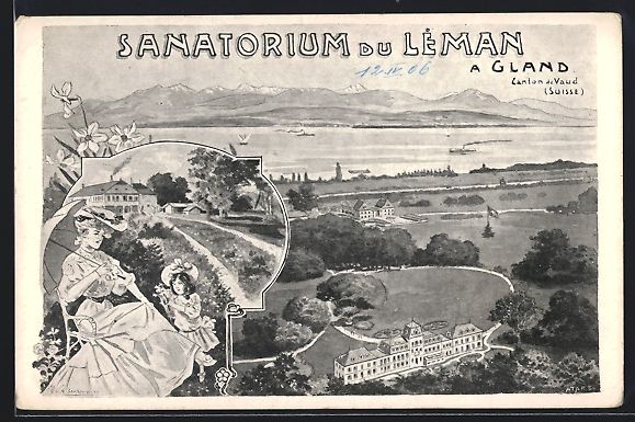 Cartoline postali: Gland /Vaud, Sanatorium du Léman, 1906 – Usato da Berlin venduto da bartko-reher
