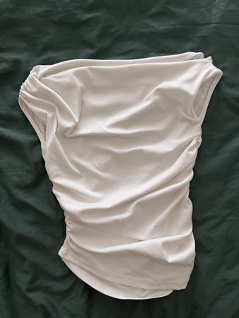 Damen Oberteil weiss Grösse S Raffung Stoff mit Struktur