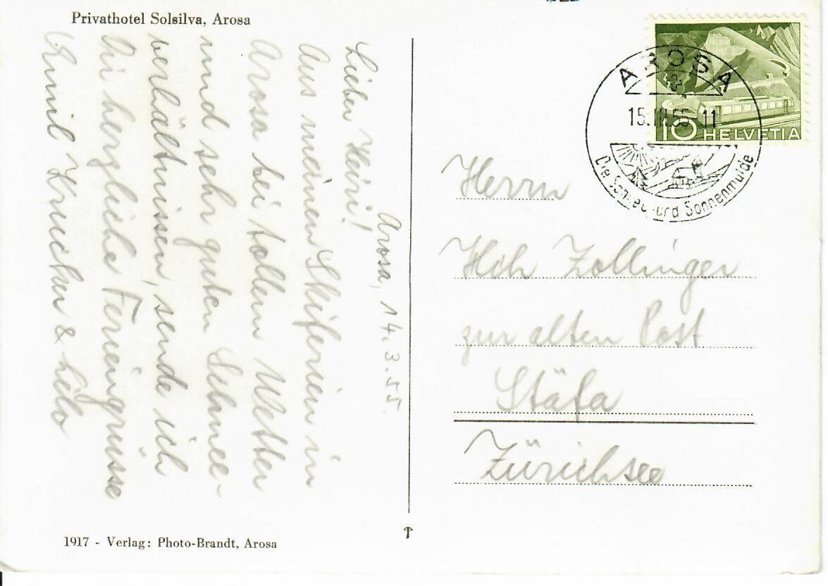 Cartoline postali: Privathotel Solsilva Arosa 1955 – Usato da Hochdorf venduto da Ziegel-16 1