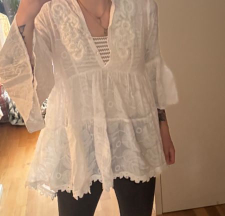 Damen Kleid weiss Stickerei OneSize