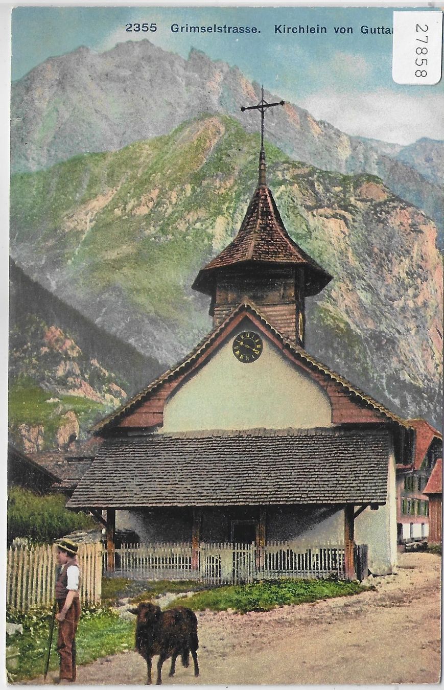 Cartoline postali: Grimselstrasse - Kirchlein von Guttannen – Usato da Ettingen venduto da Kartenplanet