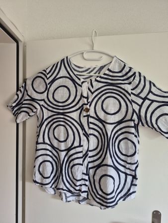Damen Bluse weiss schwarz mit Kreis Muster guter Zustand