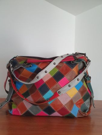 Handtasche aus Leder, Patchwork,bunt