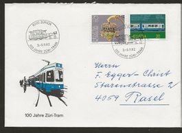 1982 Brief v Zürich n. Basel 100 J Züri-Tram