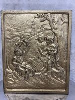 Ofenplatte Kinder im Winter mit Schlitten Gusssigniert 1852