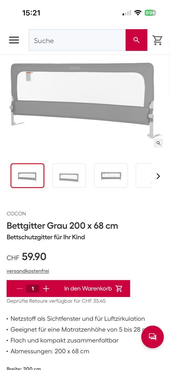 Box & Barriere di sicurezza: Bettschutzgitter 200x68cm Cocon – Usato da Neuheim venduto da Baali
