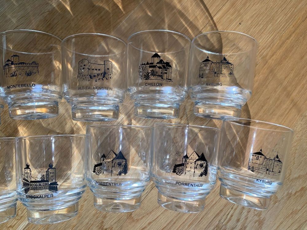 Gläser: Burgengläser - verschiedene CH Schlösser - Glas -auch Einzel – Neu (gemäss Beschreibung) aus Brugg von Gpandabaer