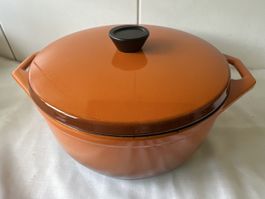 Emalco 753 26cm Topf orange Emaille Gusseisen Pfanne Vintage