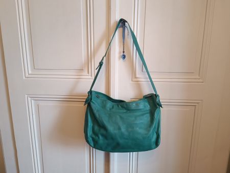 Leder Smaragdgrün Umhängetasche / sac main cuir vert