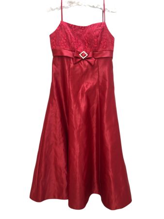 festliches Träger-Kleid für junges Mädchen, lang. rot