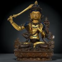 Vergoldete Bodhisattva Manjushri Bronze Buddha Figur Schwert