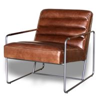 Designer-Sessel aus braunem Leder und Metall