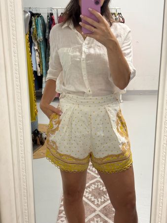 Zimmermann Paisley Shorts Leinen Gr. 38/40 weiss gelb